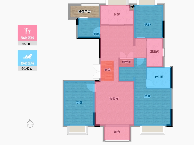 浙江省-杭州市-凤起钱潮Y-A户型137m²-113.31-户型库-动静分区