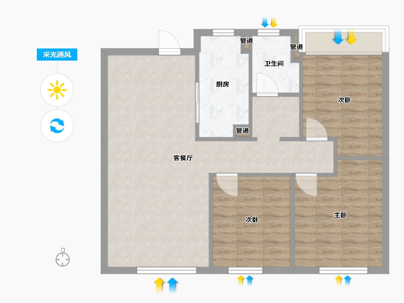 辽宁省-沈阳市-保利中粮堂悦柳林一街63-2号楼（15号楼）104m²-77.38-户型库-采光通风