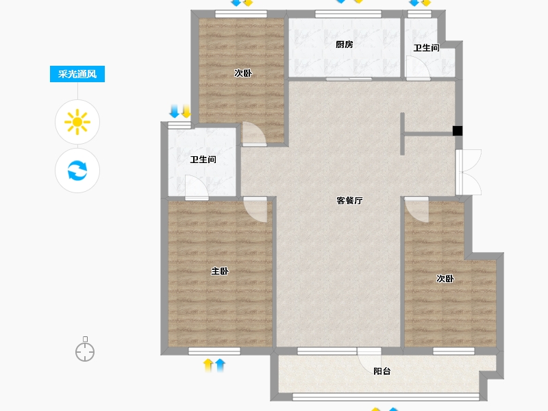 辽宁省-沈阳市-保利中粮堂悦柳林一街（19，18）栋125m²-107.60-户型库-采光通风