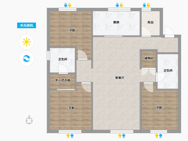 辽宁省-沈阳市-保利中粮堂悦柳林一街63-2号楼（15号楼）130m²-96.24-户型库-采光通风