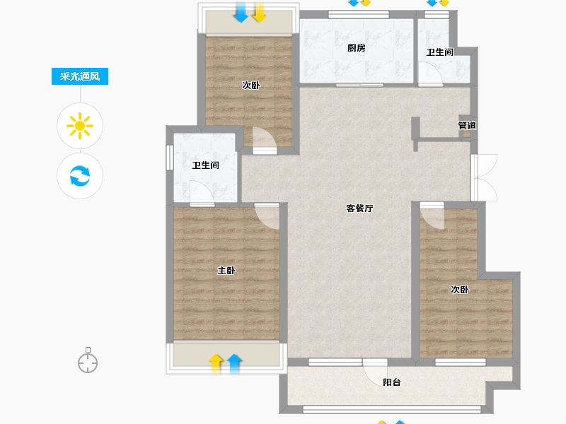 辽宁省-沈阳市-保利中粮堂悦柳林一街（23，6，7，5）栋126m²-100.67-户型库-采光通风