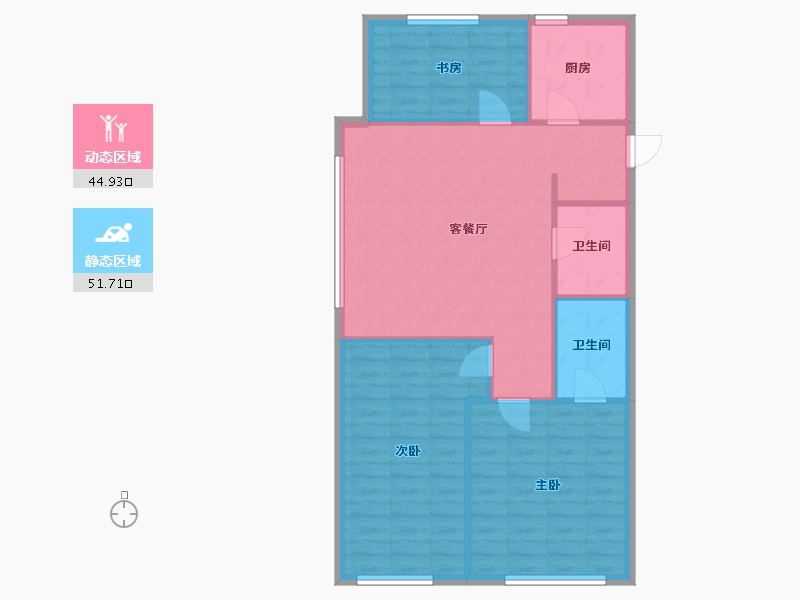 辽宁省-沈阳市-颐盛壹号公馆大东区津桥路（4,13,12）号楼111m²-88.80-户型库-动静分区