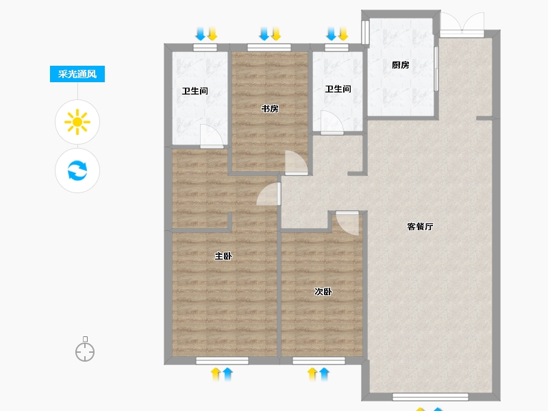 辽宁省-沈阳市-颐盛壹号公馆大东区津桥路(4,14,15)号楼135m²-108.00-户型库-采光通风