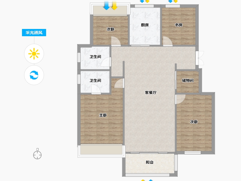 辽宁省-沈阳市-金地半山麓东望一街(G4,G6,G5)号楼130m²-109.47-户型库-采光通风