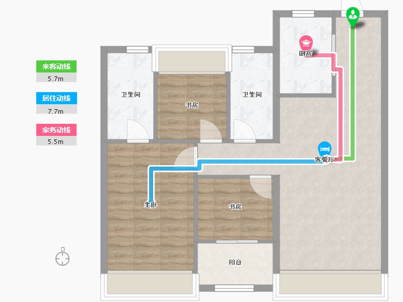 辽宁省-沈阳市-金地半山麓东望一街(H8,H9,H7)号楼105m²-77.58-户型库-动静线