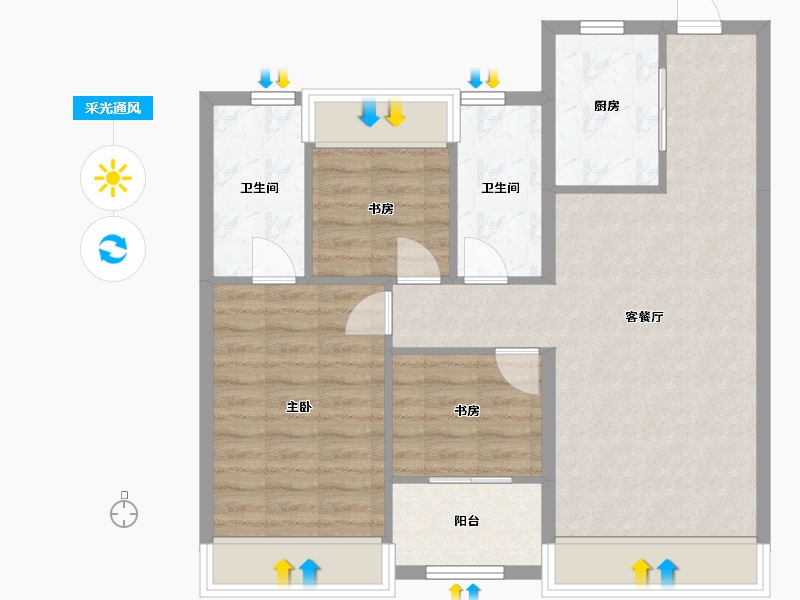 辽宁省-沈阳市-金地半山麓东望一街(H8,H9,H7)号楼105m²-77.58-户型库-采光通风