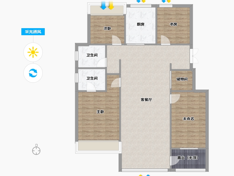 辽宁省-沈阳市-金地半山麓东望一街（G4,G6,G8）号楼130m²-114.66-户型库-采光通风