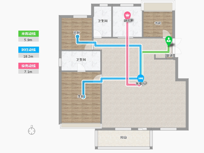 辽宁省-沈阳市-金地半山麓东望一街60-4号（G9）140m²-126.75-户型库-动静线