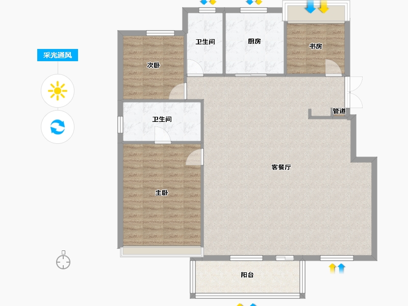 辽宁省-沈阳市-金地半山麓东望一街60-4号（G9）140m²-126.75-户型库-采光通风