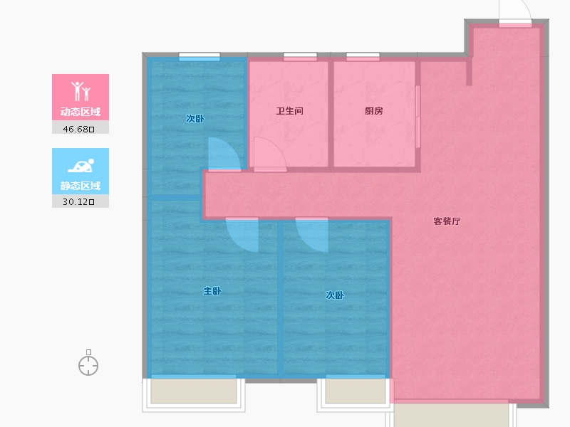 辽宁省-沈阳市-美的东堂轩兴路63号（5）102m²-70.55-户型库-动静分区