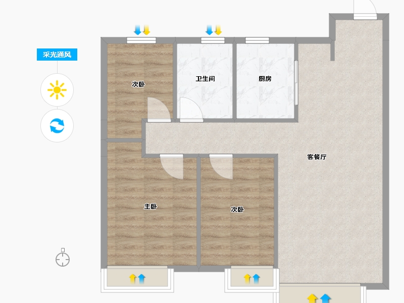 辽宁省-沈阳市-美的东堂轩兴路63号（5）102m²-70.55-户型库-采光通风