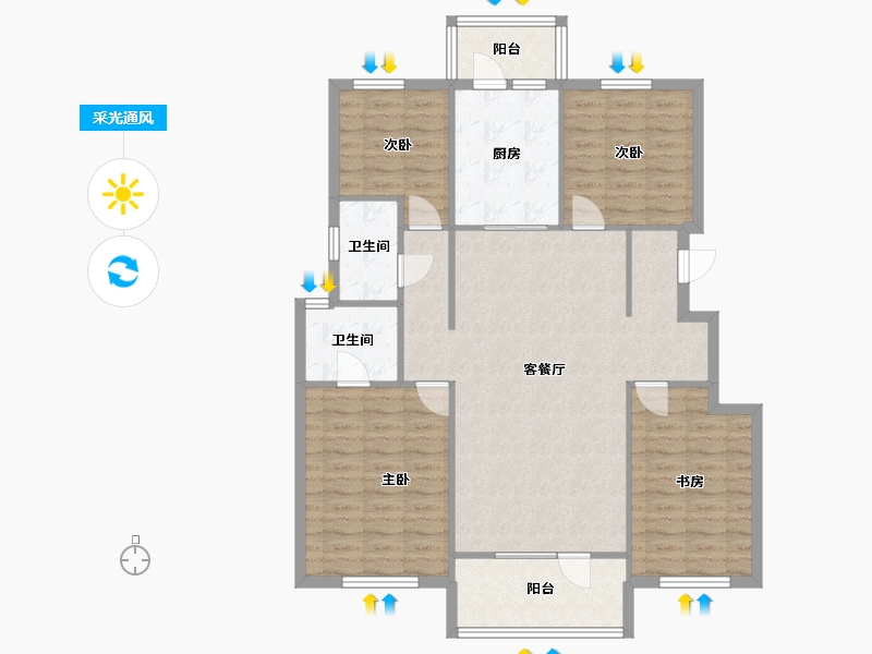 辽宁省-沈阳市-中粮花熙祥云129m²-111.47-户型库-采光通风