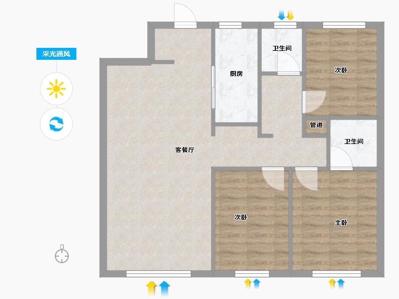 辽宁省-沈阳市-中粮花熙祥云98m²-74.77-户型库-采光通风