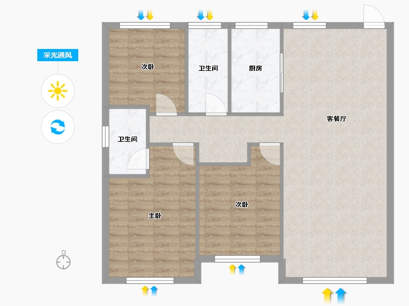 辽宁省-沈阳市-保利茉莉公馆120m²-91.90-户型库-采光通风