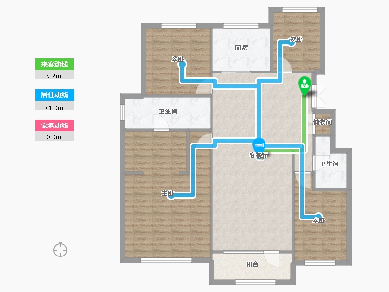 辽宁省-沈阳市-保利茉莉公馆140m²-122.04-户型库-动静线