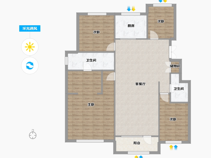 辽宁省-沈阳市-保利茉莉公馆140m²-122.04-户型库-采光通风