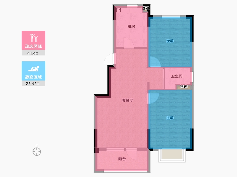 辽宁省-沈阳市-碧桂园御品砂南路（D1,D2）号楼85m²-62.48-户型库-动静分区