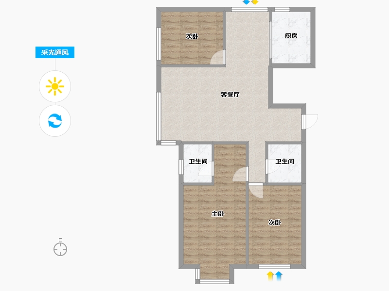 辽宁省-沈阳市-富海澜湾半岛长白南路（B8,B7）号楼123m²-88.35-户型库-采光通风