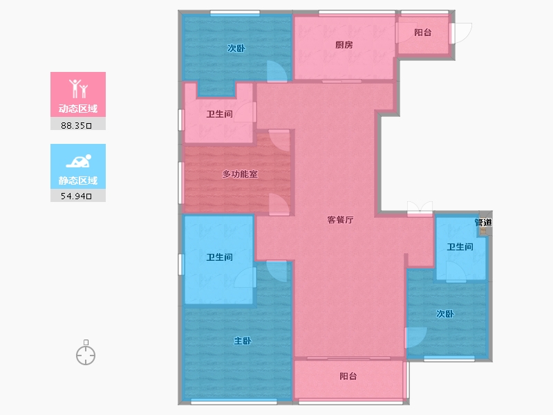 辽宁省-沈阳市-格林玫瑰湾长白三街(12,7,12)号楼165m²-127.64-户型库-动静分区