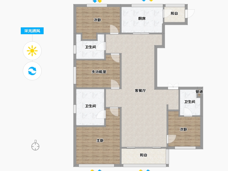 辽宁省-沈阳市-格林玫瑰湾长白三街(12,7,12)号楼165m²-127.64-户型库-采光通风