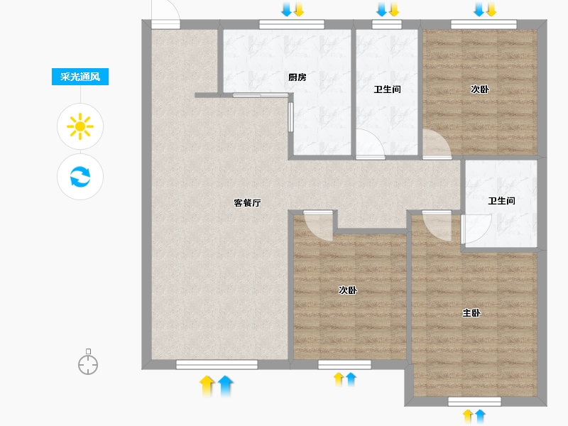 辽宁省-沈阳市-九洲御玺胜利南街888-151号（F2号楼）109m²-93.50-户型库-采光通风