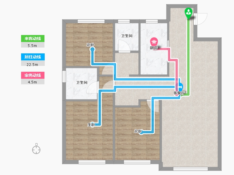 辽宁省-沈阳市-九洲御玺胜利南街888-151号（F2号楼）105m²-89.60-户型库-动静线