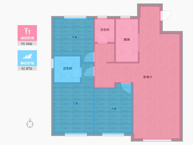 辽宁省-沈阳市-九洲御玺胜利南街888-151号（F2号楼）105m²-89.60-户型库-动静分区