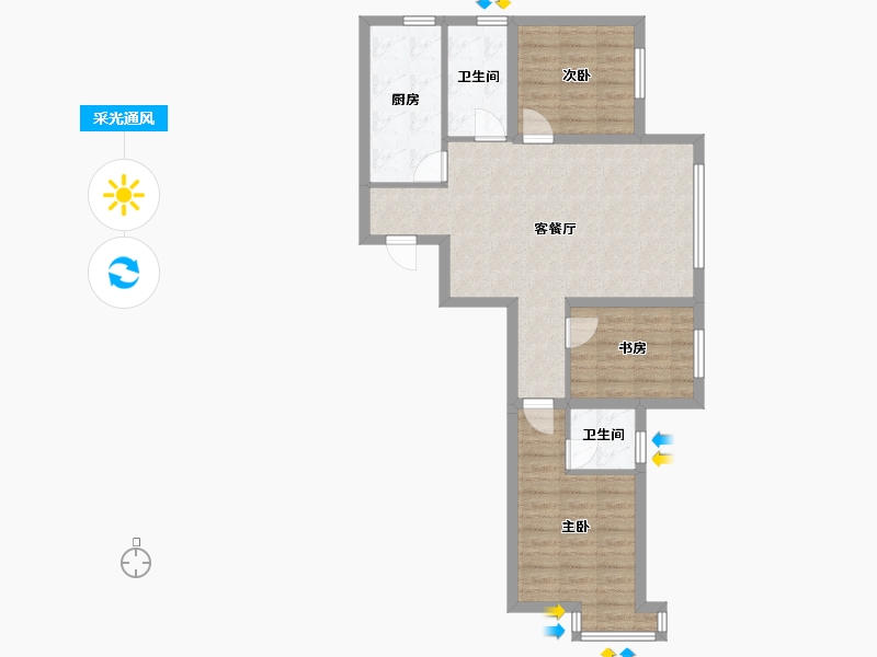 辽宁省-沈阳市-外滩叁号长白四街(1，2，9，6)号楼110m²-76.71-户型库-采光通风