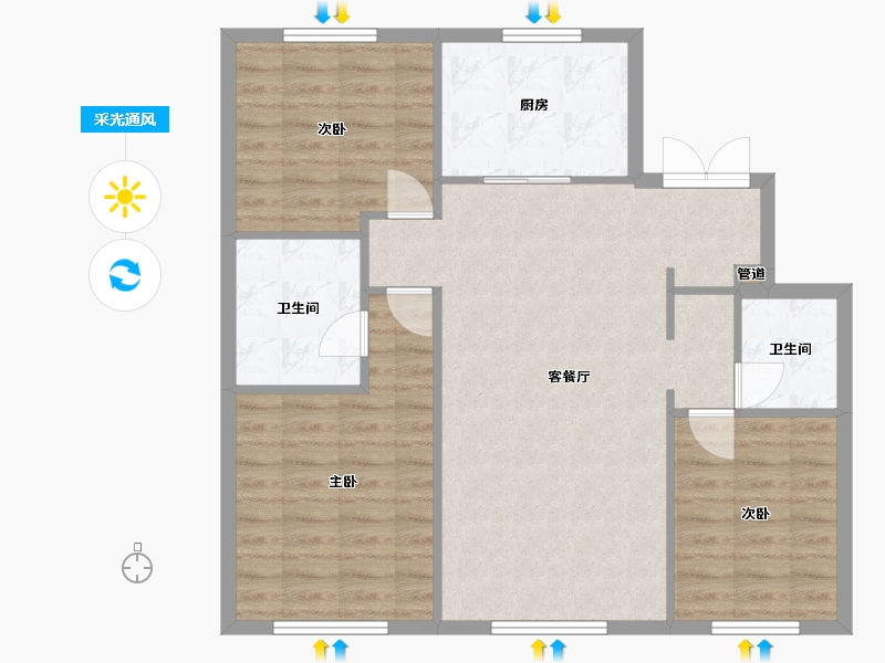 辽宁省-沈阳市-万科翡翠滨江领事馆路（2,1,6,5,3)栋128m²-88.58-户型库-采光通风