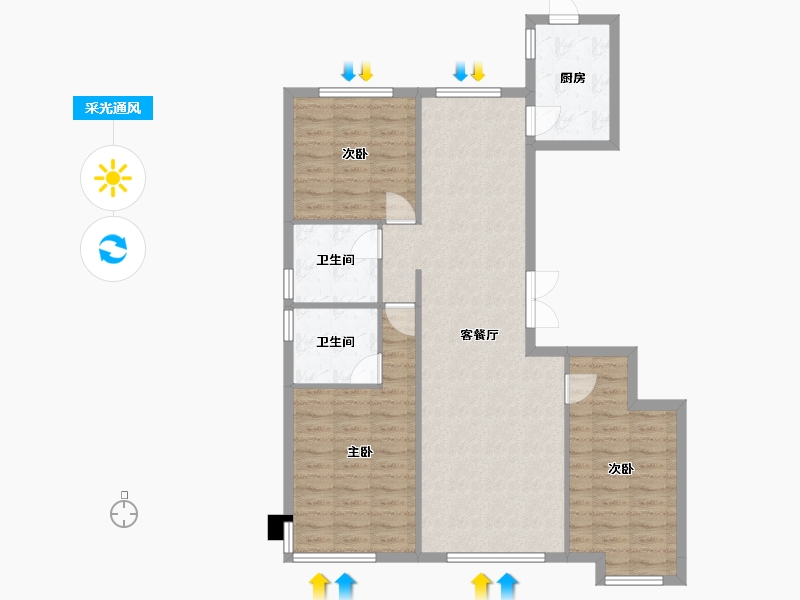 辽宁省-沈阳市-保利大都会白龙江街42-8号楼（19号楼）149m²-96.56-户型库-采光通风