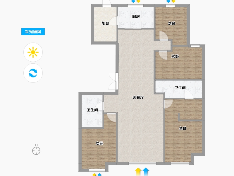 辽宁省-沈阳市-保利大都会白龙江街42-8号楼（19号楼）167m²-119.73-户型库-采光通风