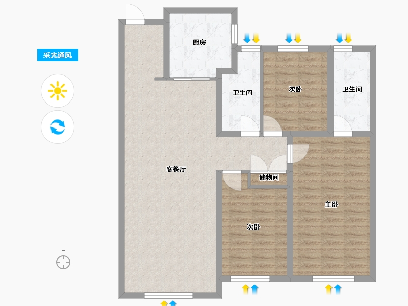 辽宁省-沈阳市-中海和平之门134m²-100.76-户型库-采光通风