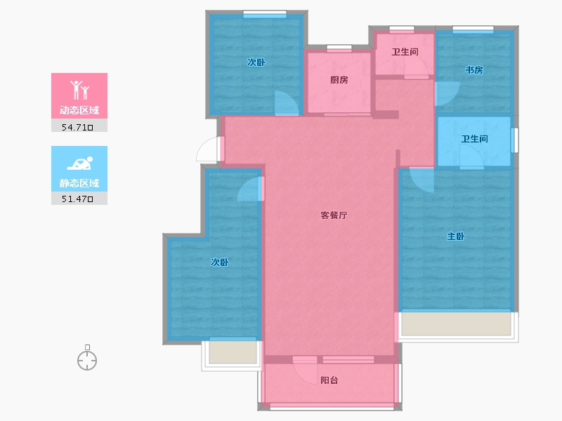 辽宁省-沈阳市-中梁华宇学府壹号砂川街20-3号（1）128m²-95.03-户型库-动静分区