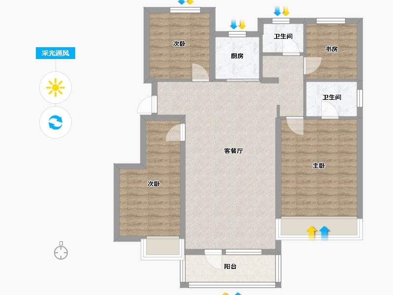 辽宁省-沈阳市-中梁华宇学府壹号砂川街20-3号（1）128m²-95.03-户型库-采光通风