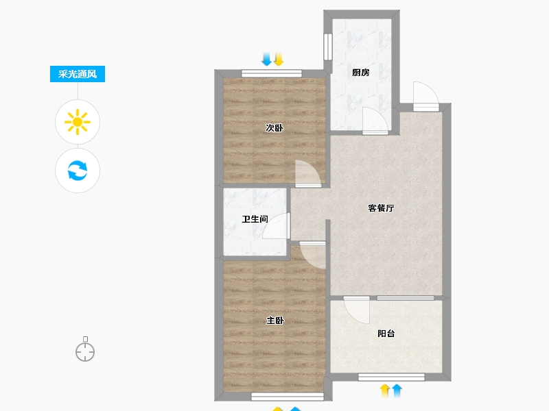 辽宁省-沈阳市-中冶上和郡仙岛南路(2,1)号楼80m²-61.09-户型库-采光通风