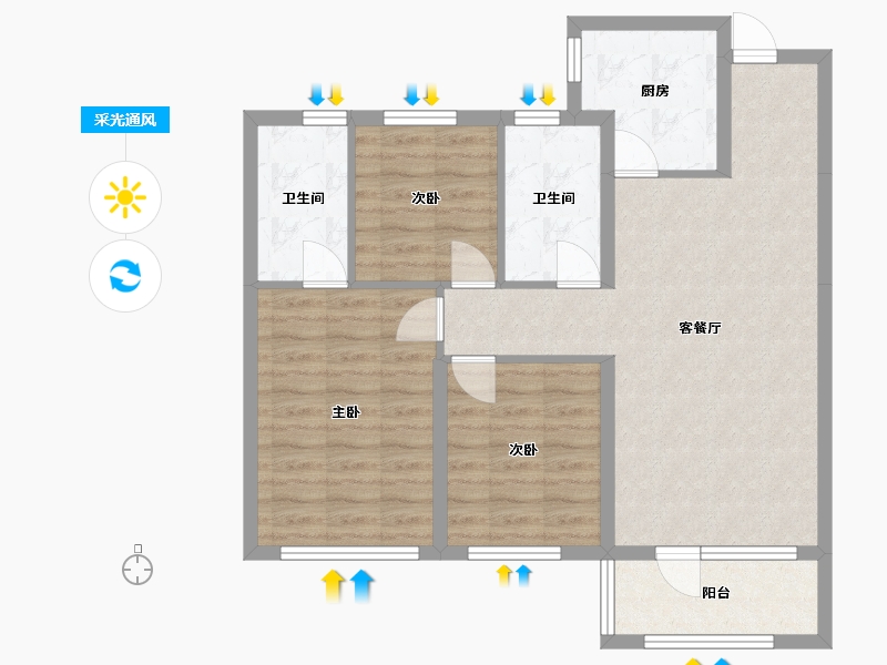 辽宁省-沈阳市-华润翡翠城121m²-83.06-户型库-采光通风