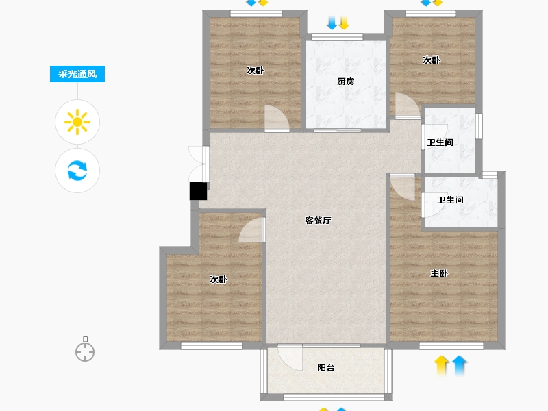 辽宁省-沈阳市-华润翡翠城136m²-107.33-户型库-采光通风