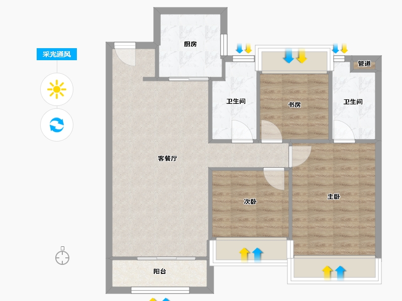 辽宁省-沈阳市-金科集美天城文大路（16,4,10）号楼108m²-74.64-户型库-采光通风