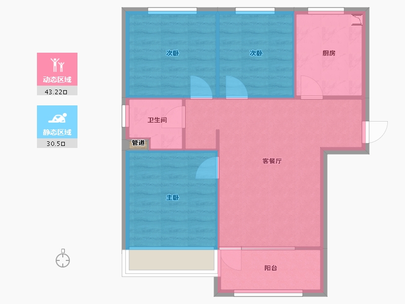 辽宁省-沈阳市-郡源悦城黄河北大街286-1号（1号楼）95m²-66.96-户型库-动静分区