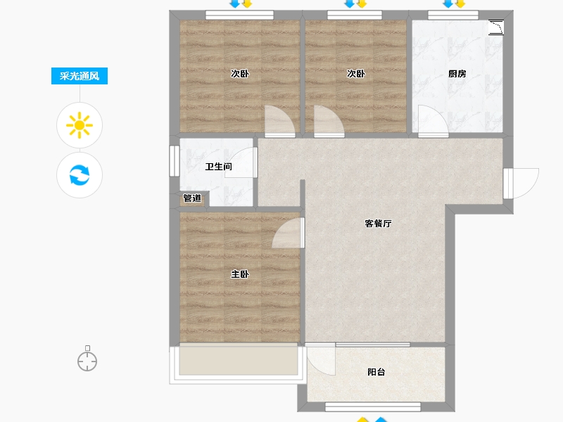 辽宁省-沈阳市-郡源悦城黄河北大街286-1号（1号楼）95m²-66.96-户型库-采光通风