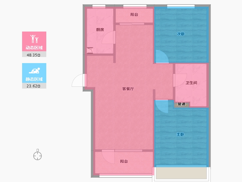 辽宁省-沈阳市-郡源悦城黄河北大街286-1号（1号楼）89m²-65.34-户型库-动静分区