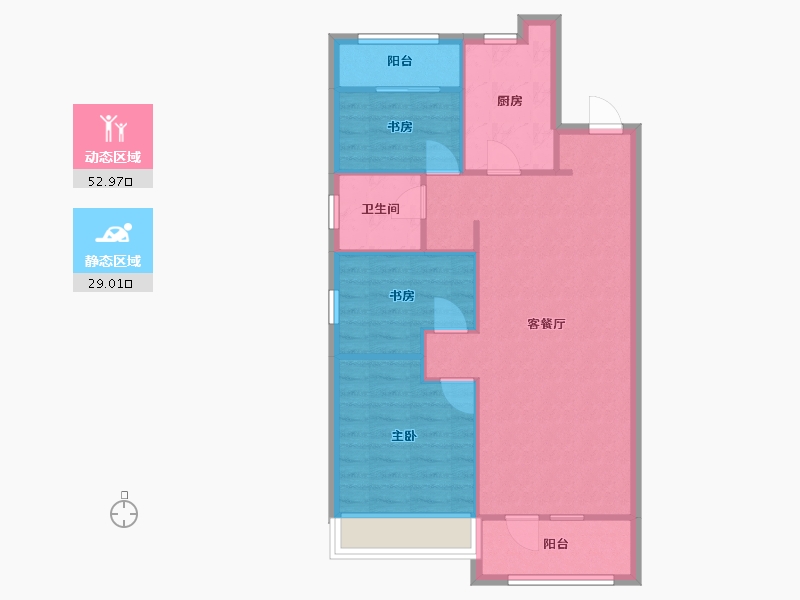 辽宁省-沈阳市-郡源悦城黄河北大街（7,11）号楼96m²-74.31-户型库-动静分区