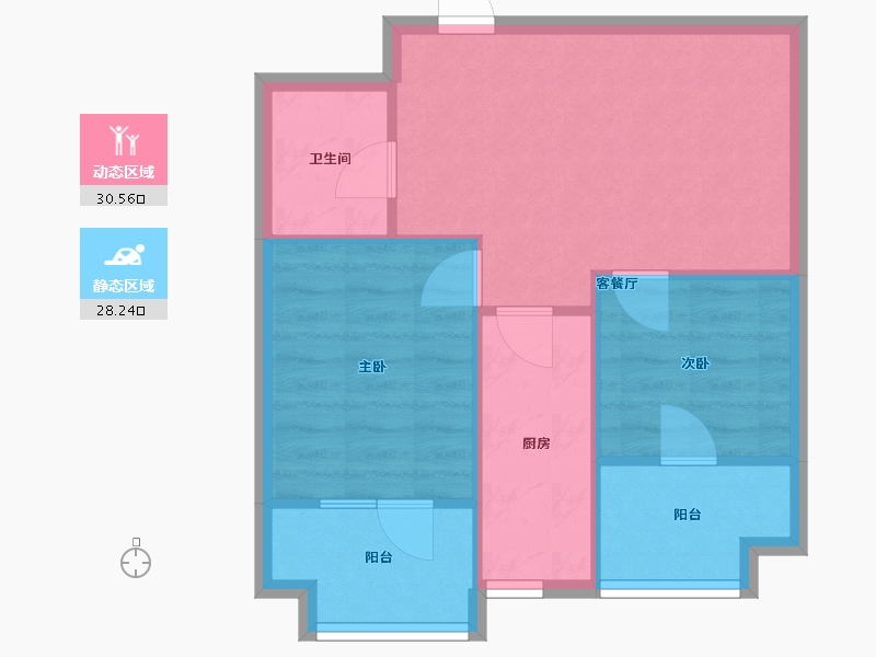 辽宁省-沈阳市-郡源悦城黄河北大街（10，13）号68m²-52.97-户型库-动静分区