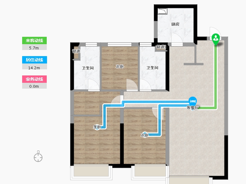 辽宁省-沈阳市-美的瀚堂万山路22-11号（11号楼）122m²-87.39-户型库-动静线