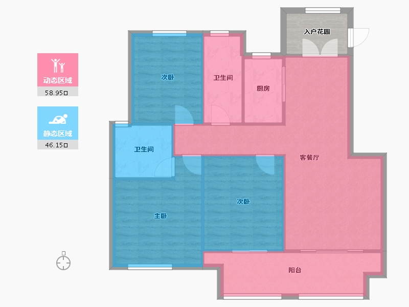 辽宁省-沈阳市-荣盛城（三期）梅江街75-59号（28）122m²-101.04-户型库-动静分区