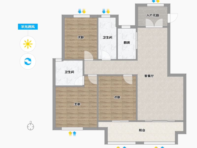 辽宁省-沈阳市-荣盛城（三期）梅江街75-59号（28）122m²-101.04-户型库-采光通风