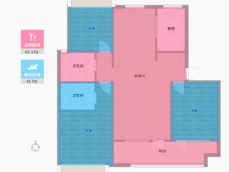 辽宁省-沈阳市-荣盛锦绣御府梅江街（1,2,3,15）号楼127m²-96.75-户型库-动静分区