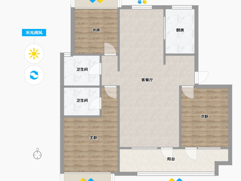 辽宁省-沈阳市-荣盛锦绣御府梅江街（1,2,3,15）号楼127m²-96.75-户型库-采光通风