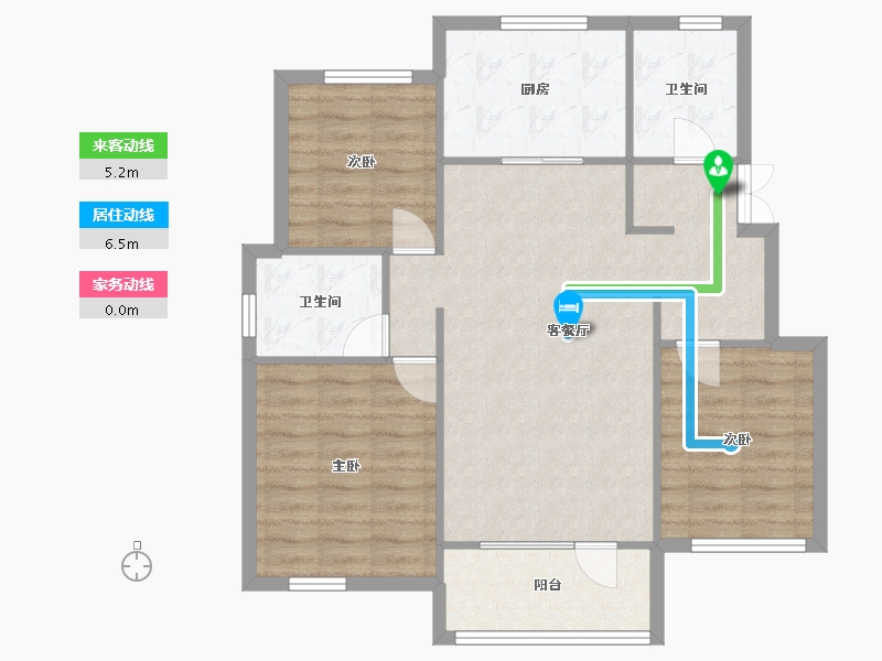 辽宁省-沈阳市-保利白沙林语玄菟路(523,510,522)号楼105m²-88.98-户型库-动静线