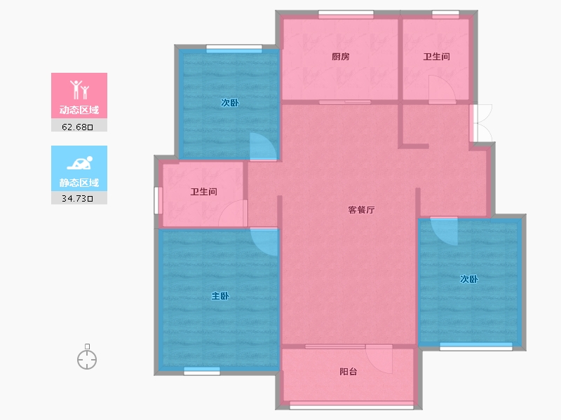 辽宁省-沈阳市-保利白沙林语玄菟路(523,510,522)号楼105m²-88.98-户型库-动静分区